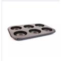 6 Hole Round Non Stick Muffin and Mini Cupcake Mold - Black.
