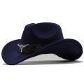 Western Cowboy Hat 3 Sizes Black Woolen Jazz Top Hat Men Ethnic Style Cow Head Ribbon Felt Cap Women Children Riding Fedora Hat. 