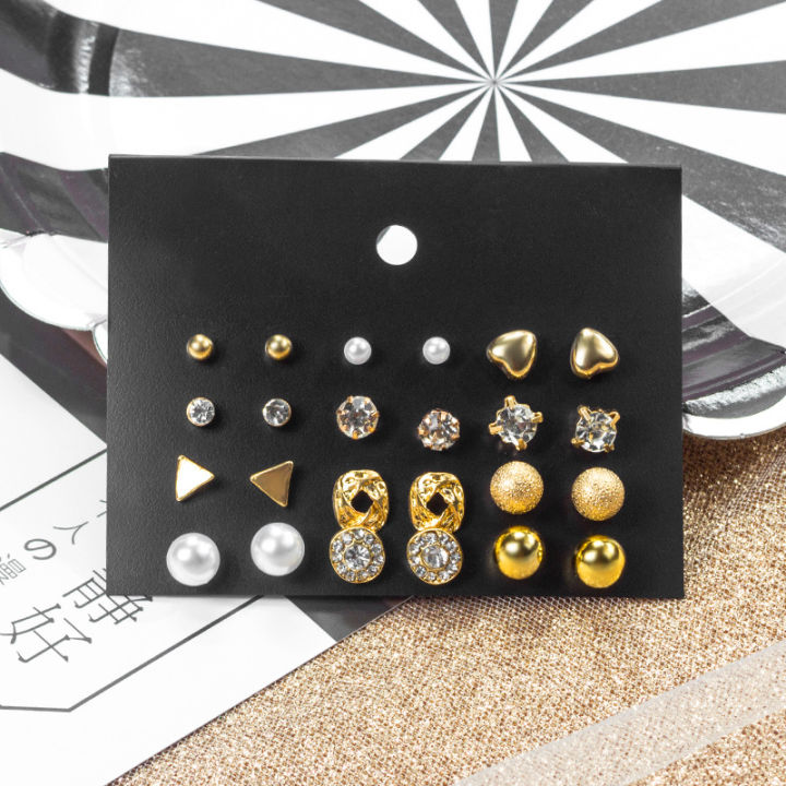 New Trendy 12 Pairs Pearl Stud Earrings Set for Girls Simple Stylish Trendy Earrings Set for