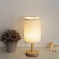 Small Table Lamp-Wooden Bedside Lamp Simple Bedroom Lamp Linen Shade Mini Desk Lamp Night Light Nightstand Lamp for Bedroom,Living Room,Kids Room (Including LED Bulbs) (Round). 