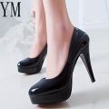 Fashion Mature Women s Classic Patent Leather High Heels Shoes  Sharp Head Paltform Wedding Women  Shoes Plus 34-42. 