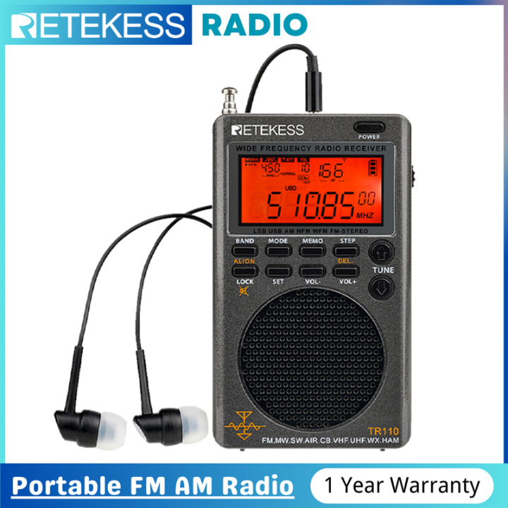 Retekess TR110 Portable SSB Shortwave Radio Full Band Radio MW FM Shortwave Airband CB NOAA Weather Alert FM Stereo Clock Sleep Timer 1000 Preset Stations