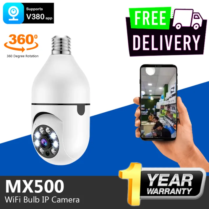 V380 Bulb IP Camera 360 degree Rotation WIFI IP Camera With Night Vision  Model MX500 Bulb Camera MP HD Wireless Security Camera