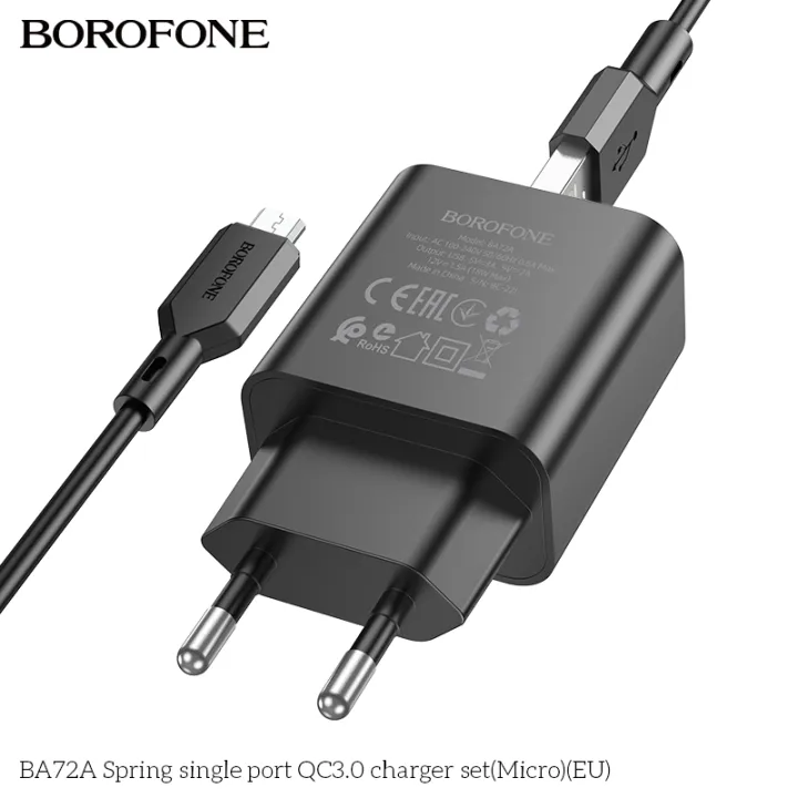 BOROFONE%20BA72A%2018W%20Fast%20Charger%20With%20Micro%20USB%20Cable%20Spring%20Single%20Port%20QC3.0%20Fast%20Charger%20Set%20Micro%20USB%20EU%20Plug%20-%20Image%202