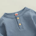 Baby’s Casual Long Sleeve Romper Fashion Solid Color Button Round Neck Triangle Jumpsuits. 