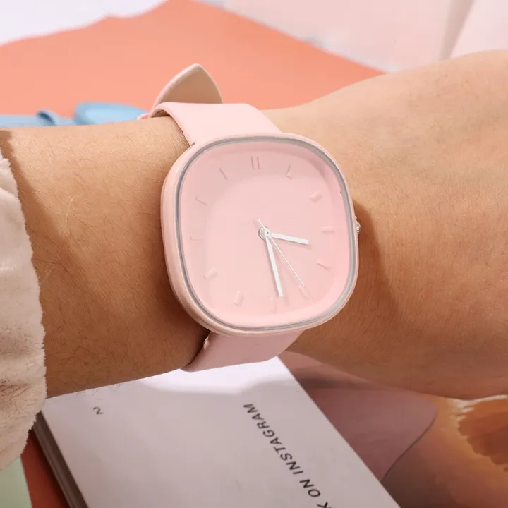 Japanese%20Minimalist%20Style%20Niche%20Design%20Creative%20Fashionable%20Macaron%20Color%20Square%20Watch%20Multicolored%20PU%20Watchband%20Quartz%20Watch%20Women%20Casual%20Watch%201Pcs%20-%20Image%202