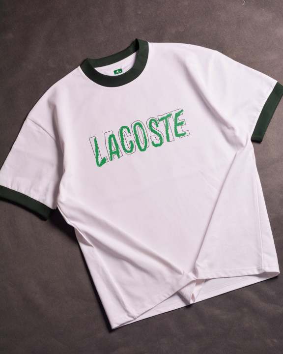 Lacoste Ultra Dry Printed Ringer White/Green Drop Shoulder T-Shirt ...