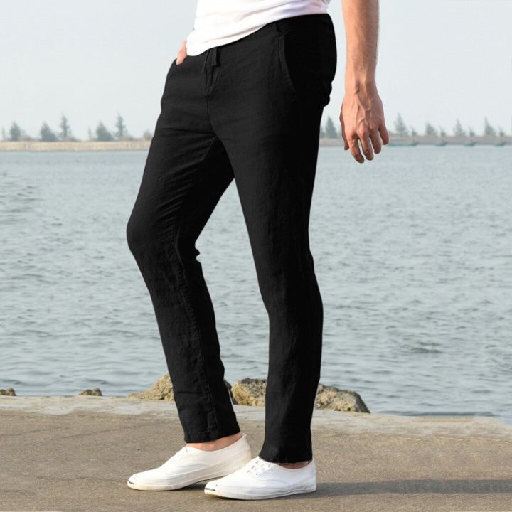 Feitong%20Fashion%20Cotton%20Linen%20Pants%20Men%20Casual%20Work%20Solid%20White%20Elastic%20Waist%20Streetwear%20Long%20Pants%20Trousers%20-%20Image%204