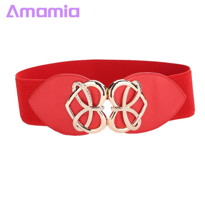 Retro Dress Belt Stylish Heart Buckle Elastic Belt for Women Perfect for Dresses Coats Parties Daily Wear Faux Leather Waistband Versatile Chic Accessory Practical Faux Leather Belt