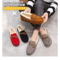 Gommino Female Winter Fleece-lined 2024 New Fur Shoes Female Outdoor Non-Slip One Pedal Loafer Snow Cotton Boots.