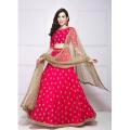 Hot Pink Georgette Semi Stitched Lehenga for Women.