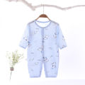 Baby ultra-thin breathable summer long-sleeved printed jumpsuit combed cotton bamboo fiber baby sweatshirt air-conditioned clothing. 