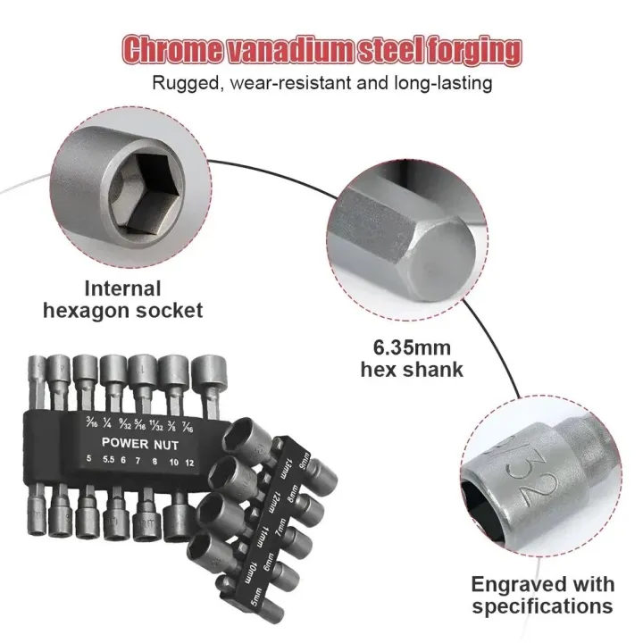 14pcs/9pcs%20Power%20Nut%20Driver%20Drill%20Bit%20Set%20Hexagonal%20Shank%20Hex%20Nut%20Socket%201/4%20Screw%20Metric%20Driver%20Tool%20Set%20Adapter%20Drill%20Bit%20-%20Image%203