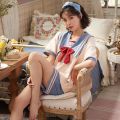 Kawaii Jn Anime Pajamas For Women Cute Bows Navy Collar Nightwear Summer Cotton Short Sleeve Pajamas Sets Princess Sleepwear.