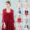 【Alien Alien】 2023 Black Pink Lace Bolero Femme Mariage Appliqued Wedding Coat Jacket Bridal Top Evening Jacket For Women.