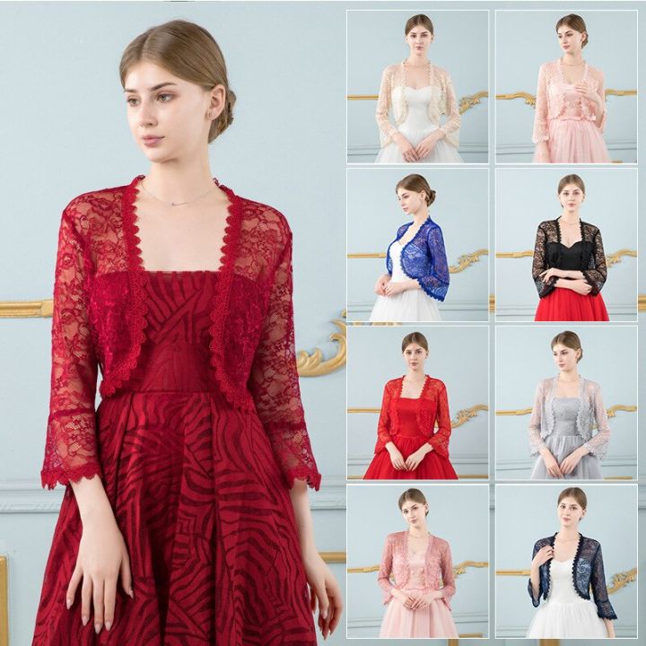 【Alien Alien】 2023 Black Pink Lace Bolero Femme Mariage Appliqued Wedding Coat Jacket Bridal Top Evening Jacket For Women
