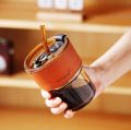 NEW 450ml Glass Cups With Cover+Straw+Leather Sleeveand,Reusable Boba Bottle, Iced Coffee Glasses, Travel Tumbler For Bubble Tea.