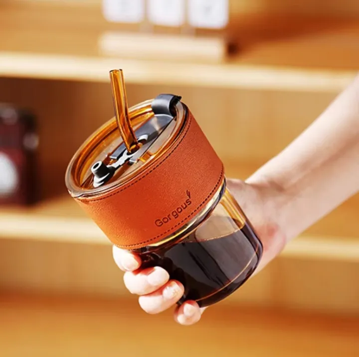 NEW%20450ml%20Glass%20Cups%20With%20Cover+Straw+Leather%20Sleeveand%EF%BC%8CReusable%20Boba%20Bottle,%20Iced%20Coffee%20Glasses,%20Travel%20Tumbler%20For%20Bubble%20Tea%20-%20Image%206
