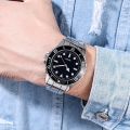 Men Business Casual Green Dial Watches / Stainless Steel Luminous Chronograph Quartz Watch / Luxury Simple Wristwatches.