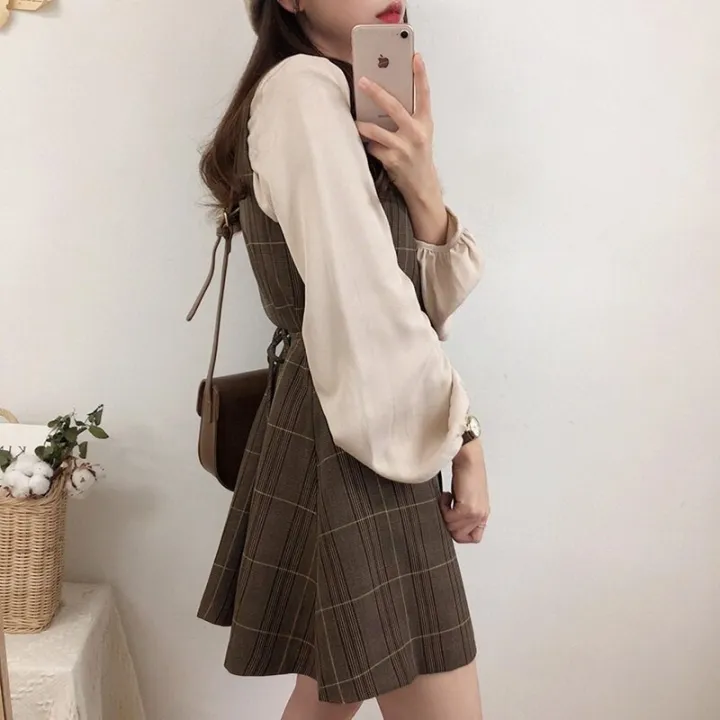 Cute%20Mini%20New%20Year%20Date%20Dresses%20Sleeveless%20Vest%20Women%20Korea%20Japanese%20Style%20Design%20Retro%20Vintage%20Plaid%20Button%20Shirt%20Dress%20New%20-%20Image%202