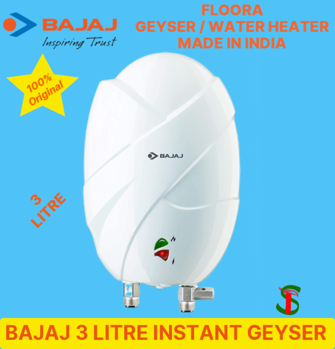 Bajaj Flora 3 Liter Instant Water Heater/Gizer (White and Blue) - Made in India - Enjoy Instant Hot Water