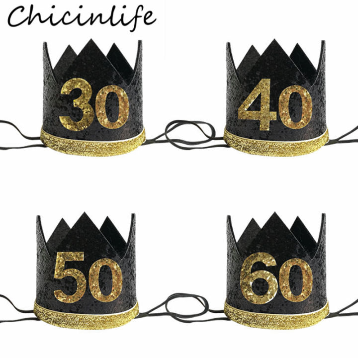 Chicinlife 1Pcs 30 40 50 60 Year Old Crown Birthday Headband Birthday Party Hat Anniversary Adult 30th Birthday Decor Supplies LaoXzhongX