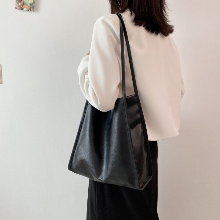 2022%20New%20Large%20Capacity%20Simple%20Pure%20Color%20Soft%20Tote%20Bags%20Leisure%20Korean%20Style%20Daily%20Students%20Bags%20Handbag%20Women's%20Leather%20Bags%20-%20Image%203