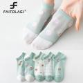 5Pairs/set Women Socks Summer Thin Mesh Breathable Short Socks Cartoon Print Low Cut Sock Ladies Girls Boat Socks.
