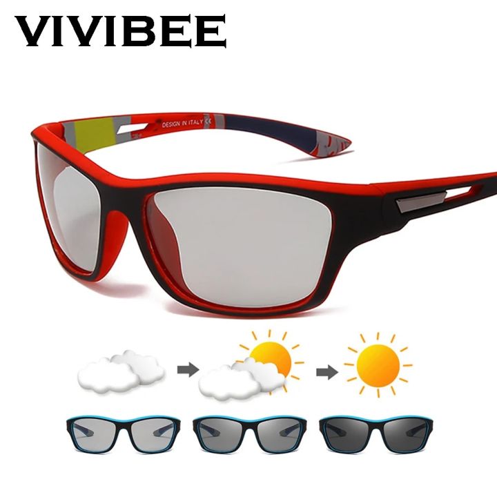 Cycling Photochromic Sunglasses Sports Men 2024 Polarized Red Frame Women Color Changing Goggles Outdoor Climbing Eyewear