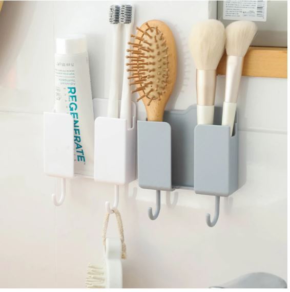 Wall-mounted mobile phone remote control storage box plug charging wall bracket with household hook organize accessories