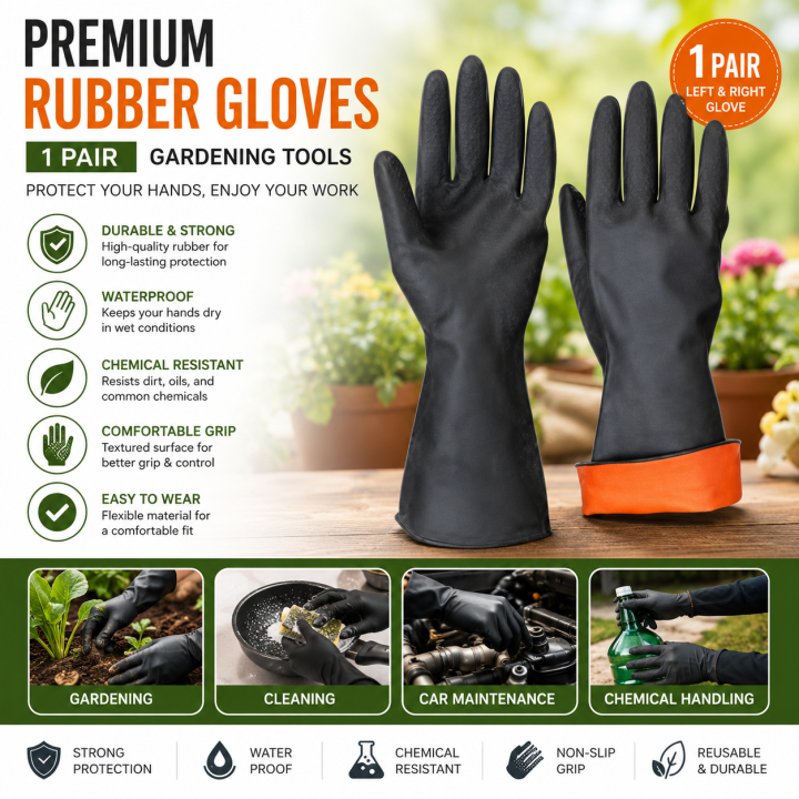 Rubber Gloves 1 Pair (Same As Picture) - Gardening Tools