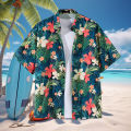 Men's Short Sleeved Floral Shirt Loose Hawaiian Shirt Casual Versatile Beach Top Turn-Down Collar Summer Loose Popular Quick Dry.