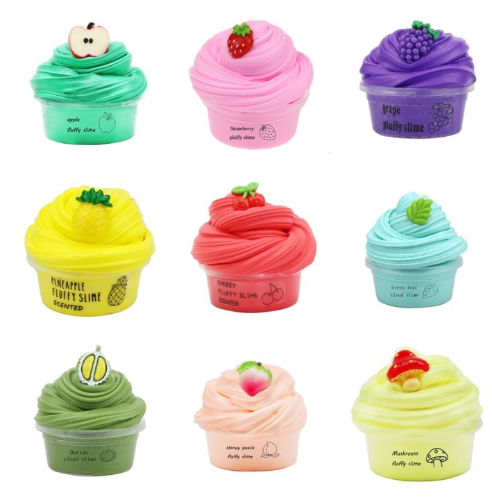 60ML Slime Colored Crystal Mud Fruit Cake Shape Plasticine Anti-stress Squishmallow Ramen Mud For Kids Boys Girls