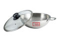 SKB SuS304 Food grade Stainless steel 3 Layer Wok With Glass Lid. 