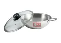 SKB SuS304 Food grade Stainless steel 3 Layer Wok With Glass Lid.