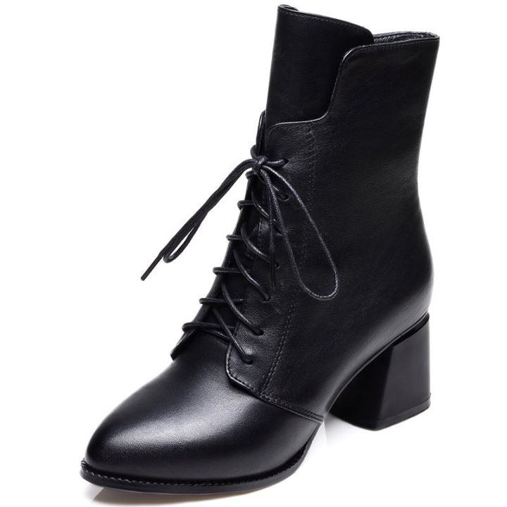 New%202024%20Women's%20Thick%20Heel%20Warm%20Summer%20Single%20Boots%20Fashion%20Autumn%20Versatile%20Mid-Calf%20Boots%20British%20Style%20High%20Heel%20Martin%20Boots%20-%20Image%204
