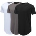 Men Casual T-Shirt Curve Hem Side With Zipper Short Sleeve Streetwear Men Long line Hip Pop Style Tops Fashion Men Extend Swag T. 