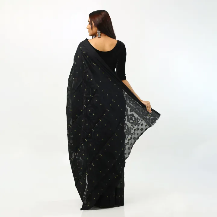 Black%20half%20silk%20matching%20jamdani%20saree%20for%20women%20-%20Sari%20-%20Image%204