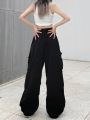 【Alien Alien】 HOUZHOU Harajuku Parachute Pants Y2K Streetwear Wide Leg Baggy Cargo Trousers Female Hippie Korean Edgy Style Jogging Sweatpants.