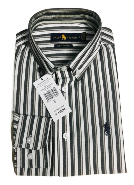 Man's cotton shirt full sleeve Ralph Lauren Slim Fit Striped Shirt- Ash Grey