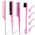8pcs/bag Hair Styling Comb Teasing Hair Style Brush Triple Teasing Comb Rat Tail Comb Edge Brush Hair Tail Tools Braid Tool Loop. 