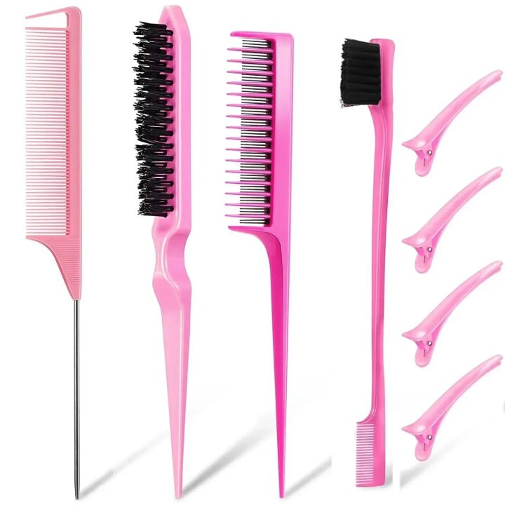 8pcs/bag%20Hair%20Styling%20Comb%20Teasing%20Hair%20Style%20Brush%20Triple%20Teasing%20Comb%20Rat%20Tail%20Comb%20Edge%20Brush%20Hair%20Tail%20Tools%20Braid%20Tool%20Loop%20-%20Image%205