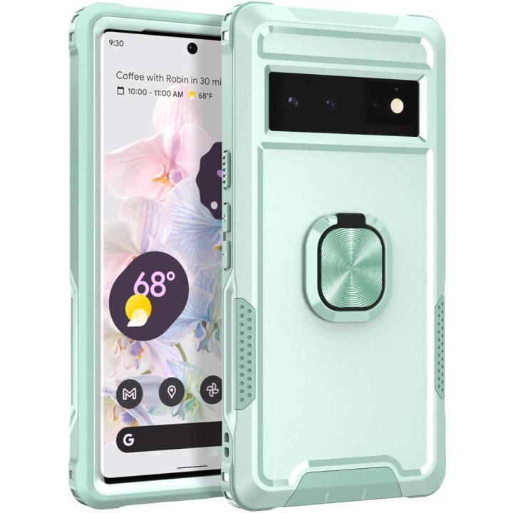 lthmy for Google Pixel 6 Ring Holder Stand Case Hybrid Soft Silicone Hard PC Shockproof Protection Cover