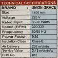Union Grace 56" Ceiling Fan 10 years replacement guaranty.