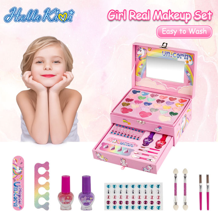 HelloKimi Kids Makeup Kit for Girl Children's Makeup Set Girl Real Makeup  Washable Cosmetics Kit Little Girls Make Up Toy Non Toxic Cosmetics Play  Set
