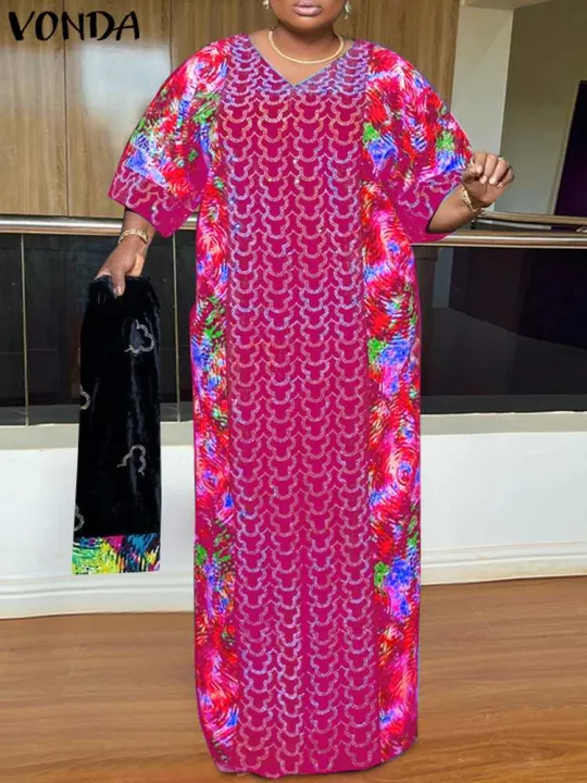 Elegant%20Party%20Maxi%20Long%20Dress%202024%20VONDA%20Women%20Summer%20Dress%203/4%20Sleeve%20Vintage%20Printed%20Sundress%20Casual%20Kaftan%20Vestido%20House%20Foocus%20-%20Image%203