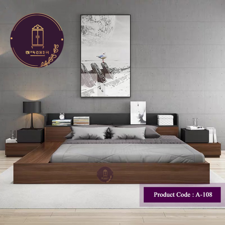 Andormahal%20(MDF)%20stylish%20khat/bed%207feet(Bedding%206feet)%20by%207feet%20by%201feet,%20king%20size%20with%20two%20bedside%20tables%2020inch%20by%2016inch%20by%2012inch%20-%20Image%202