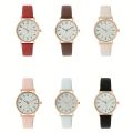 Women's Watch Casual Round Pointer Quartz Watch Textured Dial Analog PU Leather Wrist Watch.