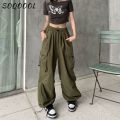 Drawstring Pocket Cargo Pants Women Summer Casual Y2K Wide Leg Joggers Streetwear High Waist Sweatpants Korean Baggy Trousers.
