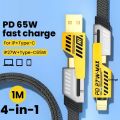 Multifunctional Mecha 4 in 1 Fast Charging 65watt PD Cable with Data Transfer for iPhone, Samsung and Others. 